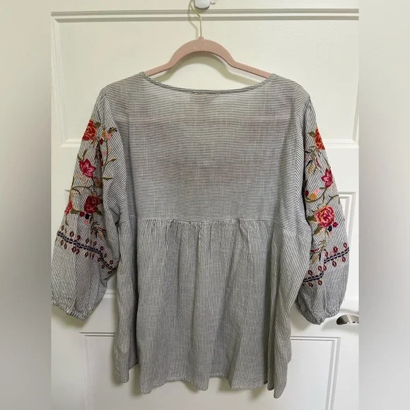 Savanna Jane Floral Embroidered Striped Blouse - Picture 3 of 3